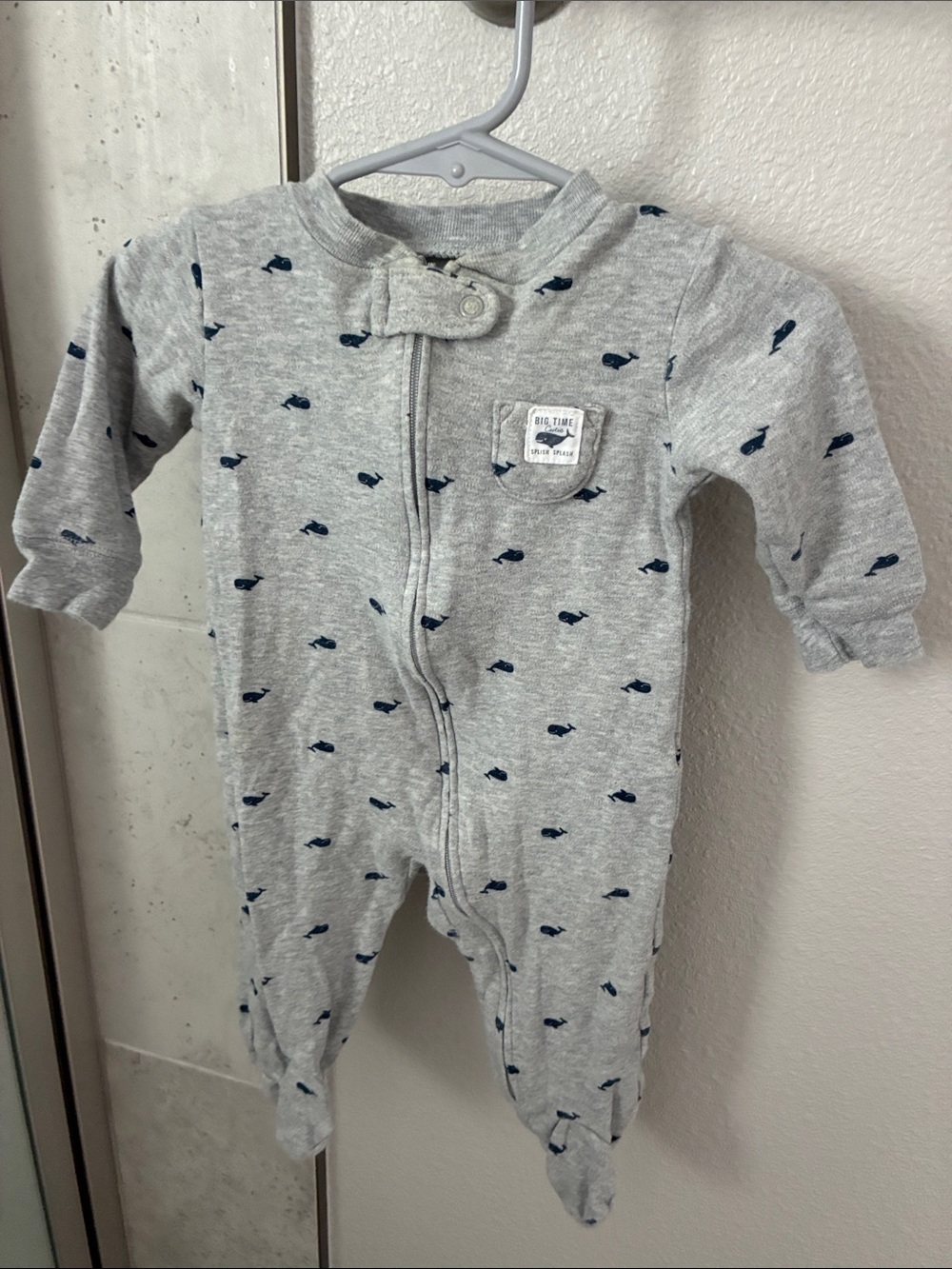 Carter's Light Gray Footed One-Piece with Navy Whale Print